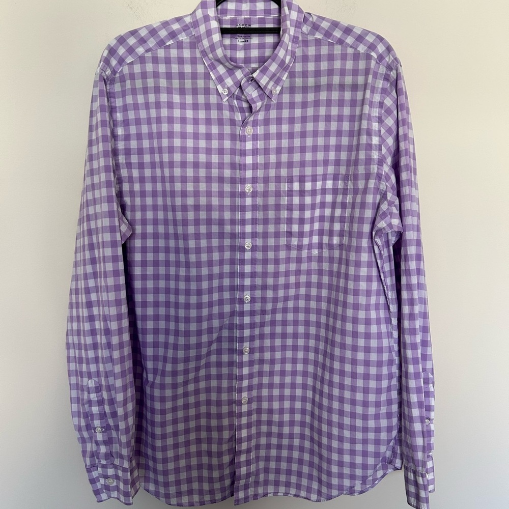 J.Crew Button Down Shirt Purple Large Gingham Lightweight Cotton‎ Mens
